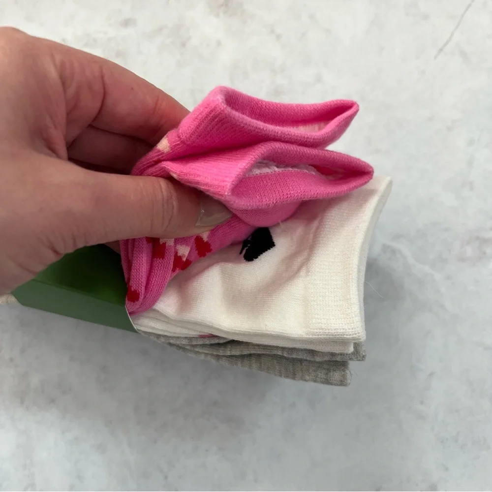 NWT Kate Spade Pink and Red Heart Crew Socks 3PK